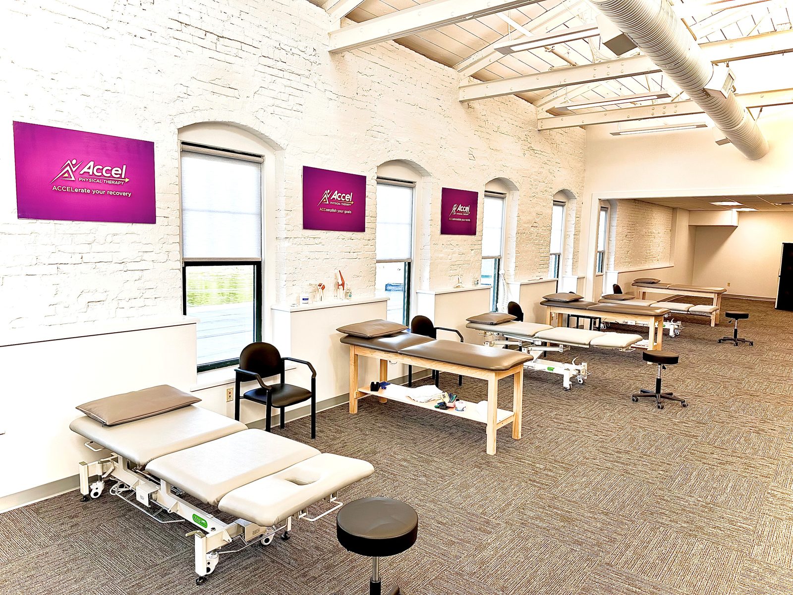Treatment room at Accel Physical Therapy's Topsham clinic at Bowdoin Mill